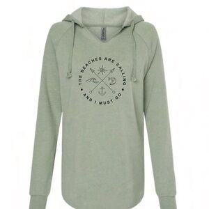 Women's Sage Green V-Neck Hoodie Sweater